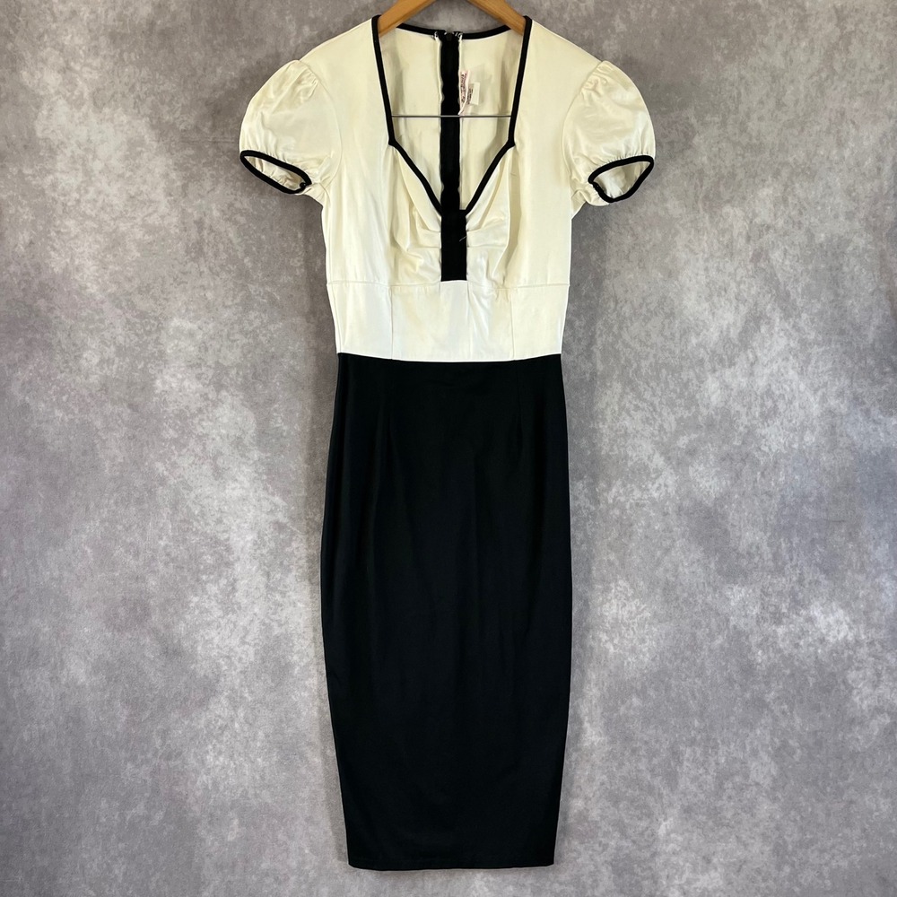 Deadly Dames Dress Women XS White Black Colorblock Wiggle Micheline Pitt Pinup